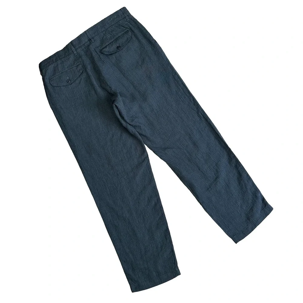 J Crew Oarsman 100% Linen Pants Straight Leg Stripe Beach Men Fits 36x31.5 Blue